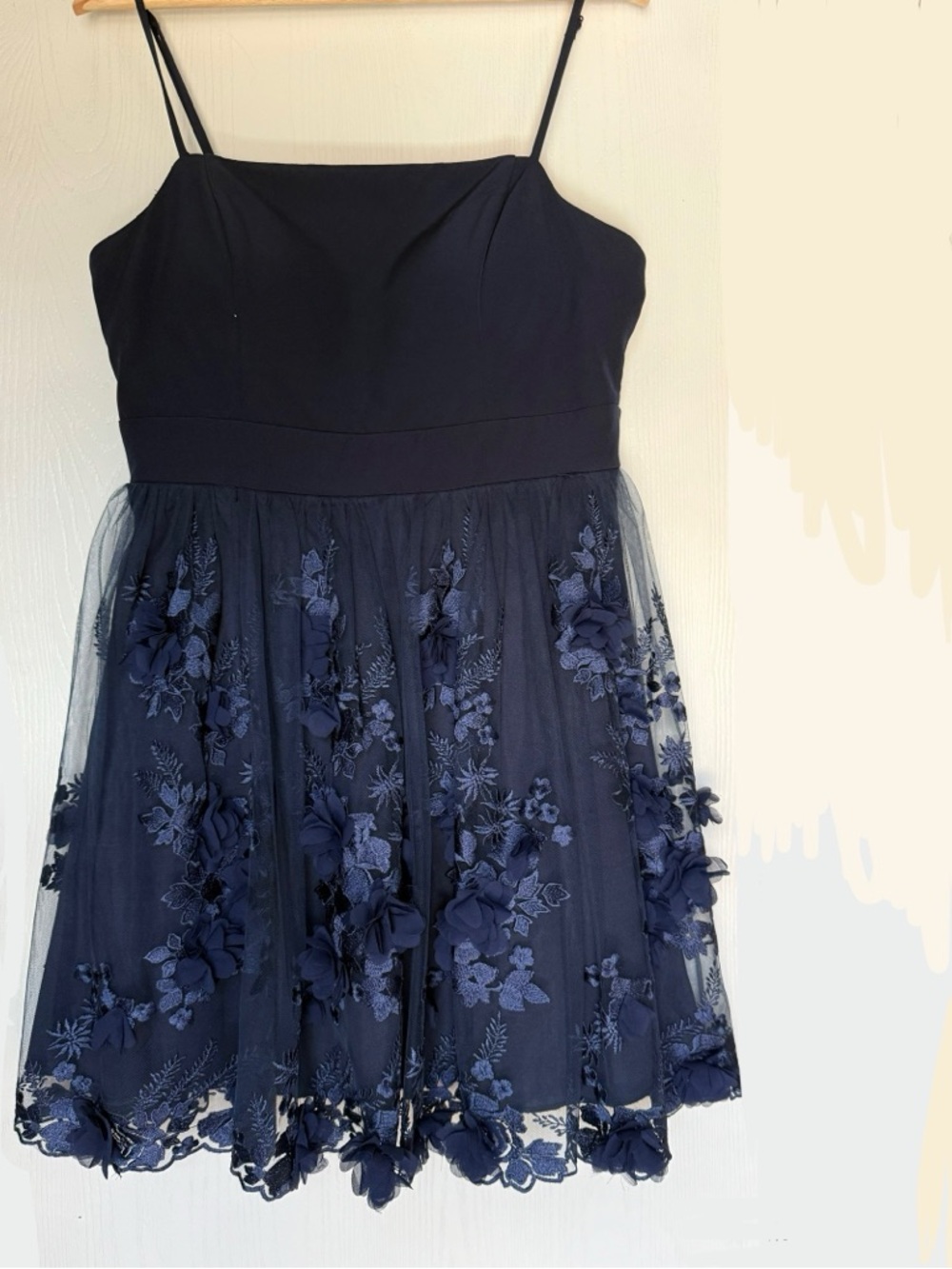 Three Pink Hearts Navy Floral Appliqué Tulle Dress